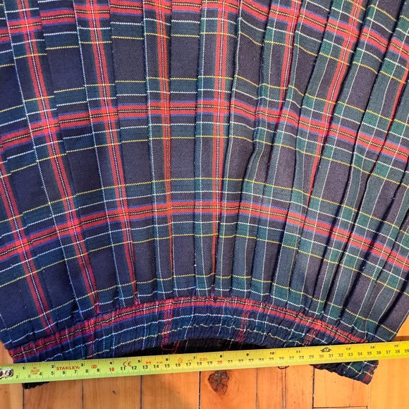 🇨🇦 Vintage Plaid Pleated Midi Skirt Blue Green | Elastic Waist | Size 14 - Picture 7 of 9